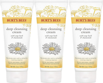 Burt's Bees Face Wash, Deep Facial Cleansing Cream, All Natural Cleanser with Chamomile, 6 Ounce (Pack of 3) (Packaging May Vary)