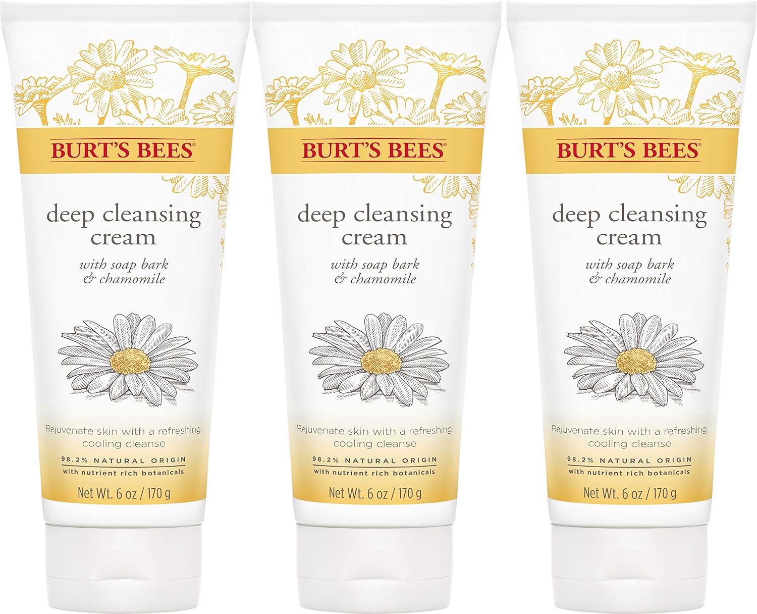 Burt'S Bees Face Wash, Deep Facial Cleansing Cream, College Back To School Dorm Essentials, All Natural Cleanser With Chamomile, 6 Ounce (Pack Of 3) (Packaging May Vary)