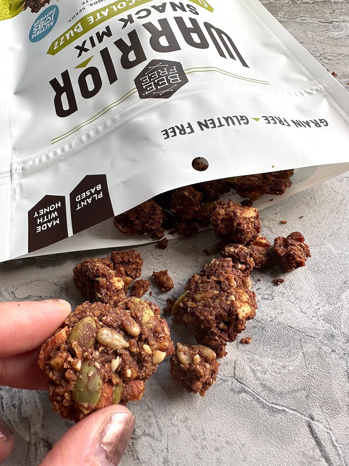 Beefree Warrior Mix Gluten Free Granola - Chunky Granola Bites | Paleo Granola, Low Carb, Grain Free, Preservative Free, Oat Free | Low Calorie Snacks | Clay’S Chocolate Buzz, 9 Oz Bag