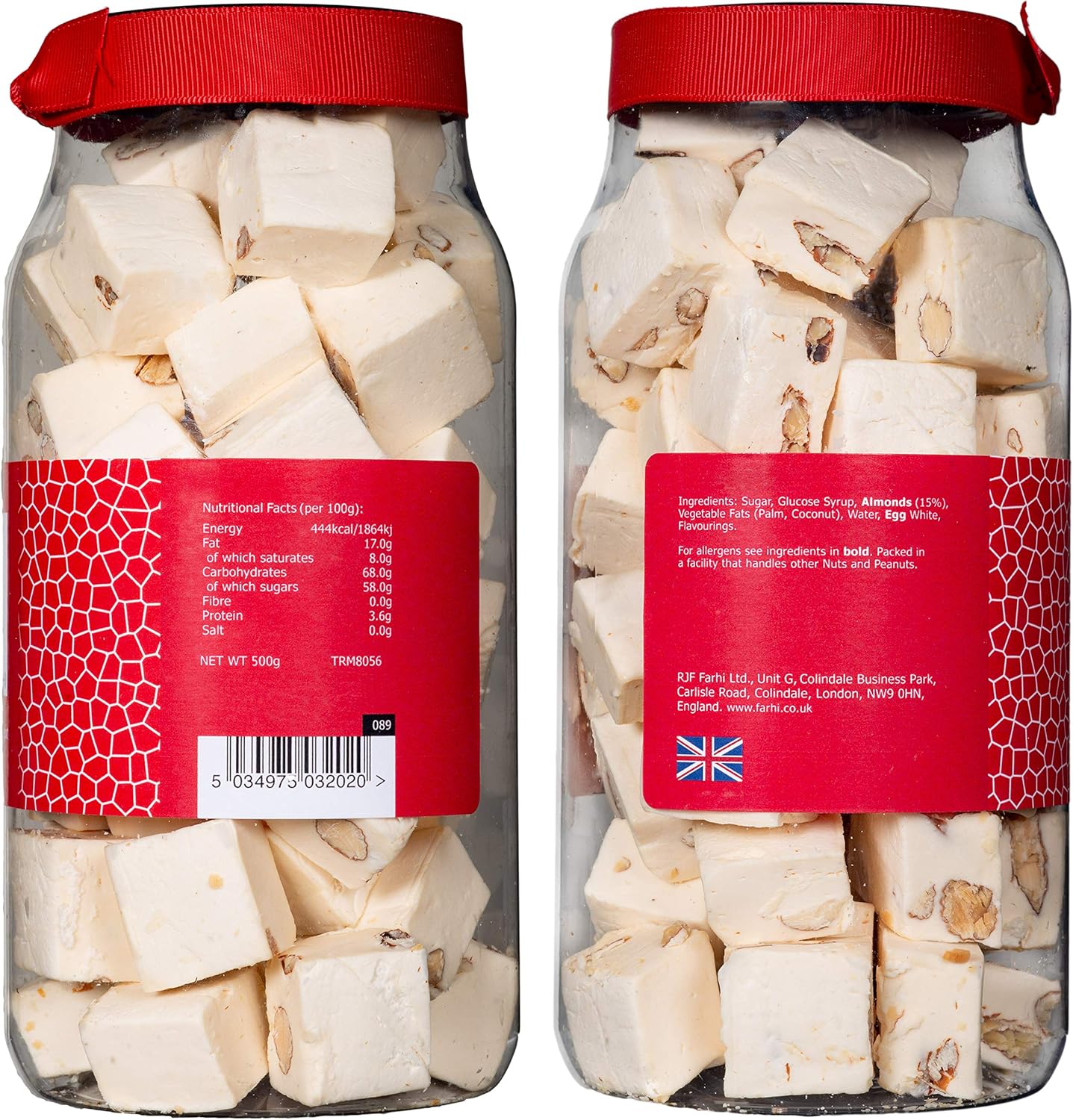 Rita Farhi Traditional Almond Nougat In A Gift Jar - 500 G - Soft Nougat With Almonds