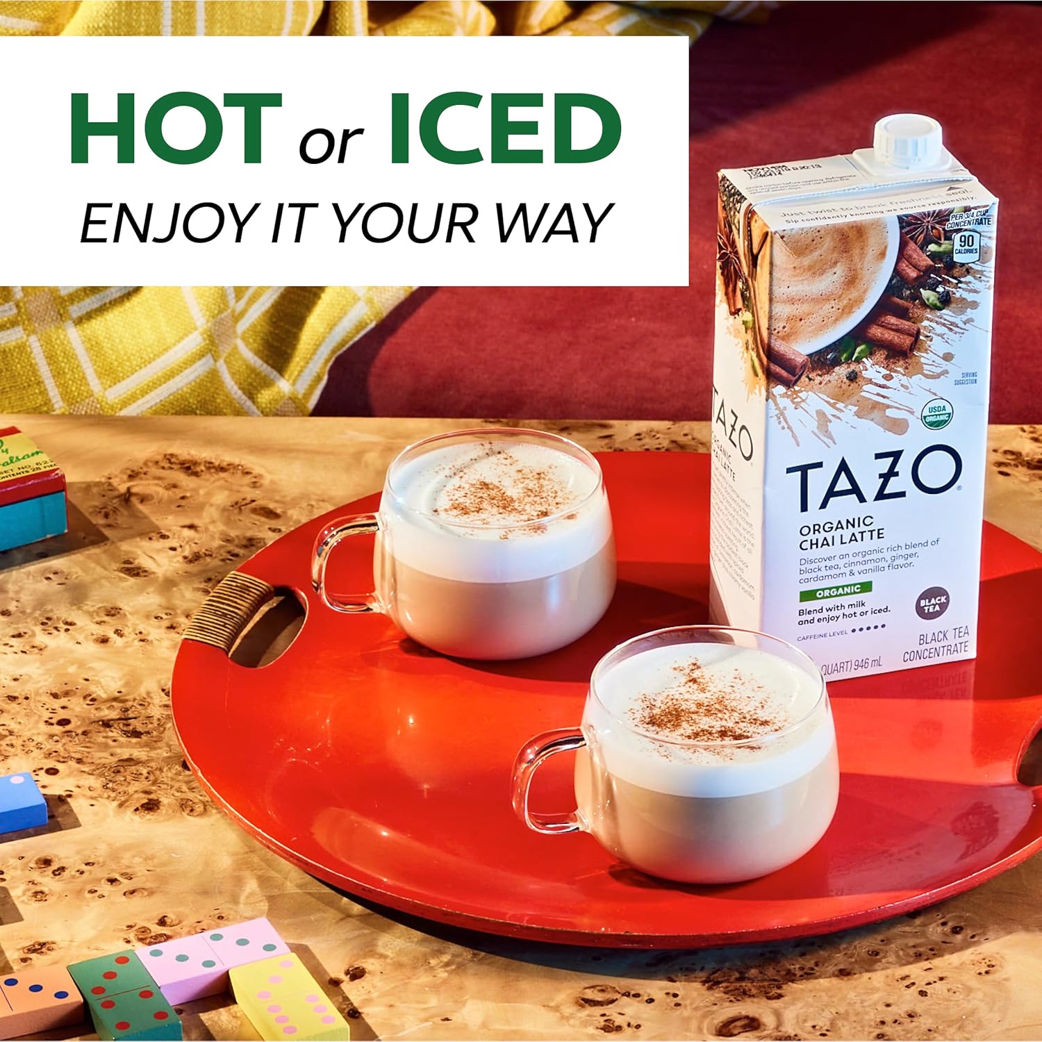 TAZO Organic Chai Latte, Black Tea Concentrate, Easy-to-Serve Chai Tea for Everyday Lattes, Hot or Iced Tea and Mocktails, 32 oz Tea Mix Carton (Pack of 2) : Grocery & Gourmet Food