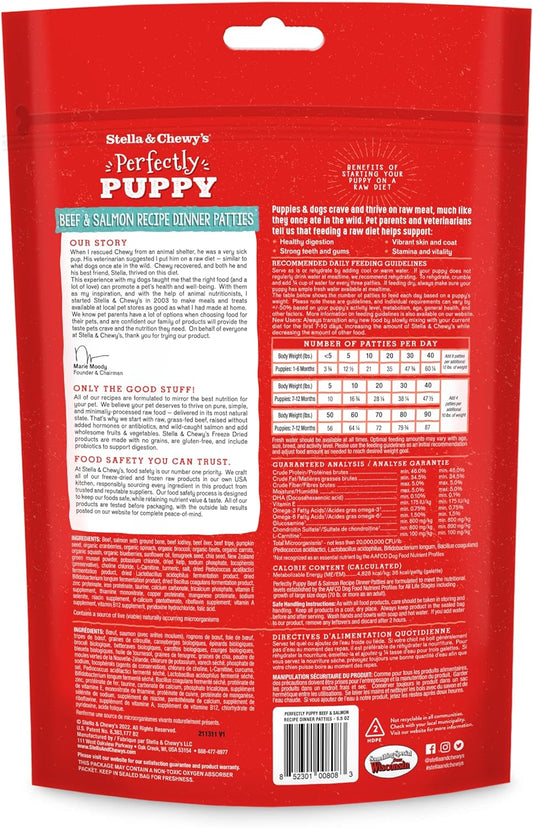 Stella & Chewy'S Freeze Dried Raw Dinner Patties – Crafted For Puppies – Grain Free, Protein Rich Perfectly Puppy Beef & Salmon Recipe – 5.5 Oz Bag, Pack Of 1