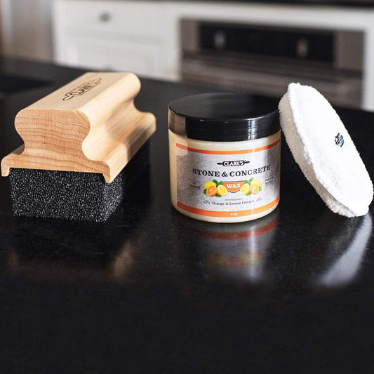 CLARK'S Natural Stone Wax Kit - Set to Restore Soapstone, Slate and Concrete Countertops includes Finishing Wax (6oz), Applicator Sponge and Buffing Pad, Enriched with Natural Lemon and Orange Extract