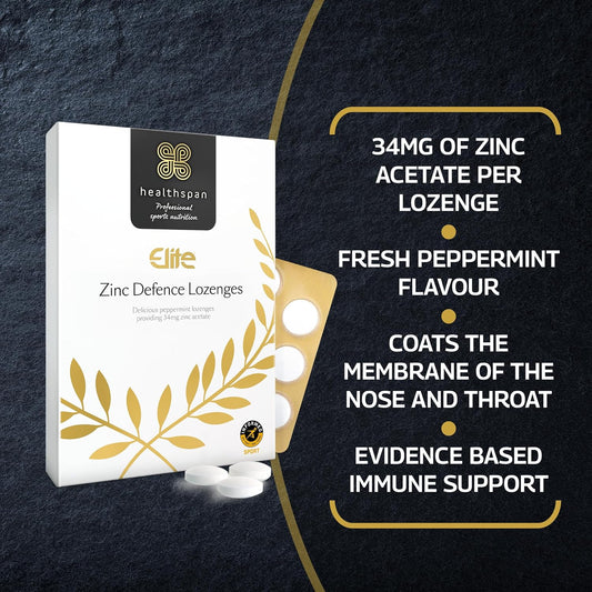 Healthspan Elite Zinc Defence Lozenges 34Mg (45 Lozenges) | Providing 34Mg Zinc Acetate | Immune Support | Cold & Flu | All Blacks Official Partner | Peppermint | Informed Sport Accredited | Vegan