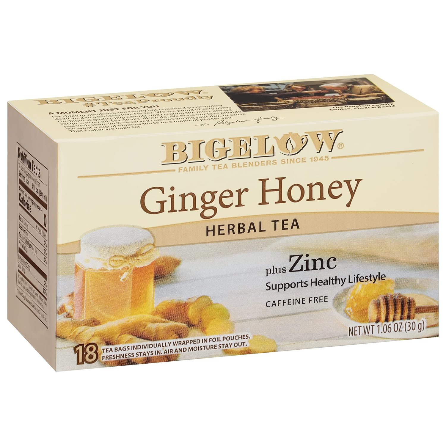 Bigelow Tea Ginger Honey Plus Zinc, 18 Count (Pack Of 6), 108 Total Tea Bags