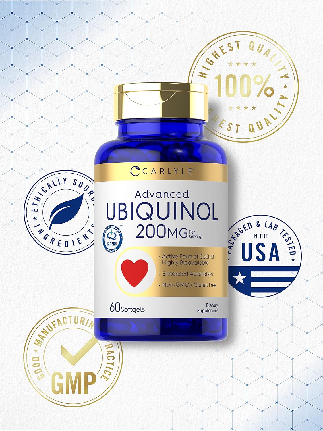 Carlyle Ubiquinol 200mg | 60 Softgels | CoQ10 Supplement | Highly Bioavailable | Non-GMO, Gluten Free : Health & Household