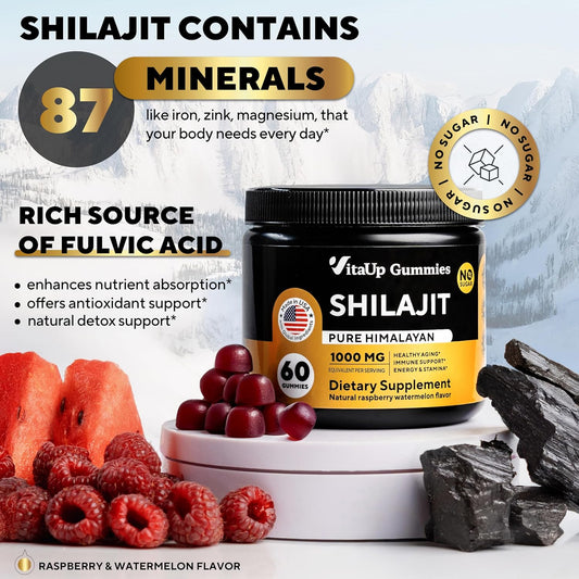 Himalayan Shilajit Gummies For Men & Women - Pure Shilajit For Men Gummies - Sugar Free Gummy Supplements With Fulvic Acid - Healthy Aging, Immune & Energy Support - 60 Count