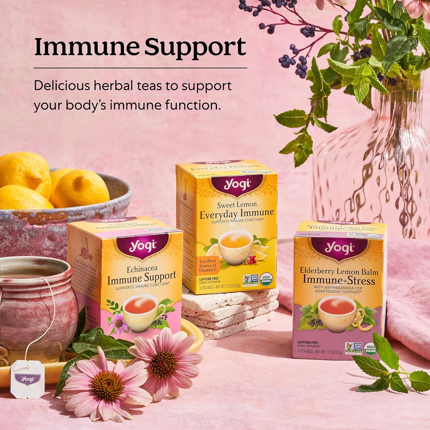 Yogi Tea Sweet Lemon Everyday Immune Tea - 16 Tea Bags Per Pack (6 Packs) - Daily Immune Support Tea - Delicious Lemon Tea Bags - Includes Tulsi, Lemongrass, Rose Hip, Lemon Peel & More