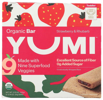 Yumi Organic Strawberry & Rhubarb Toddler Bars, 3.7 OZ