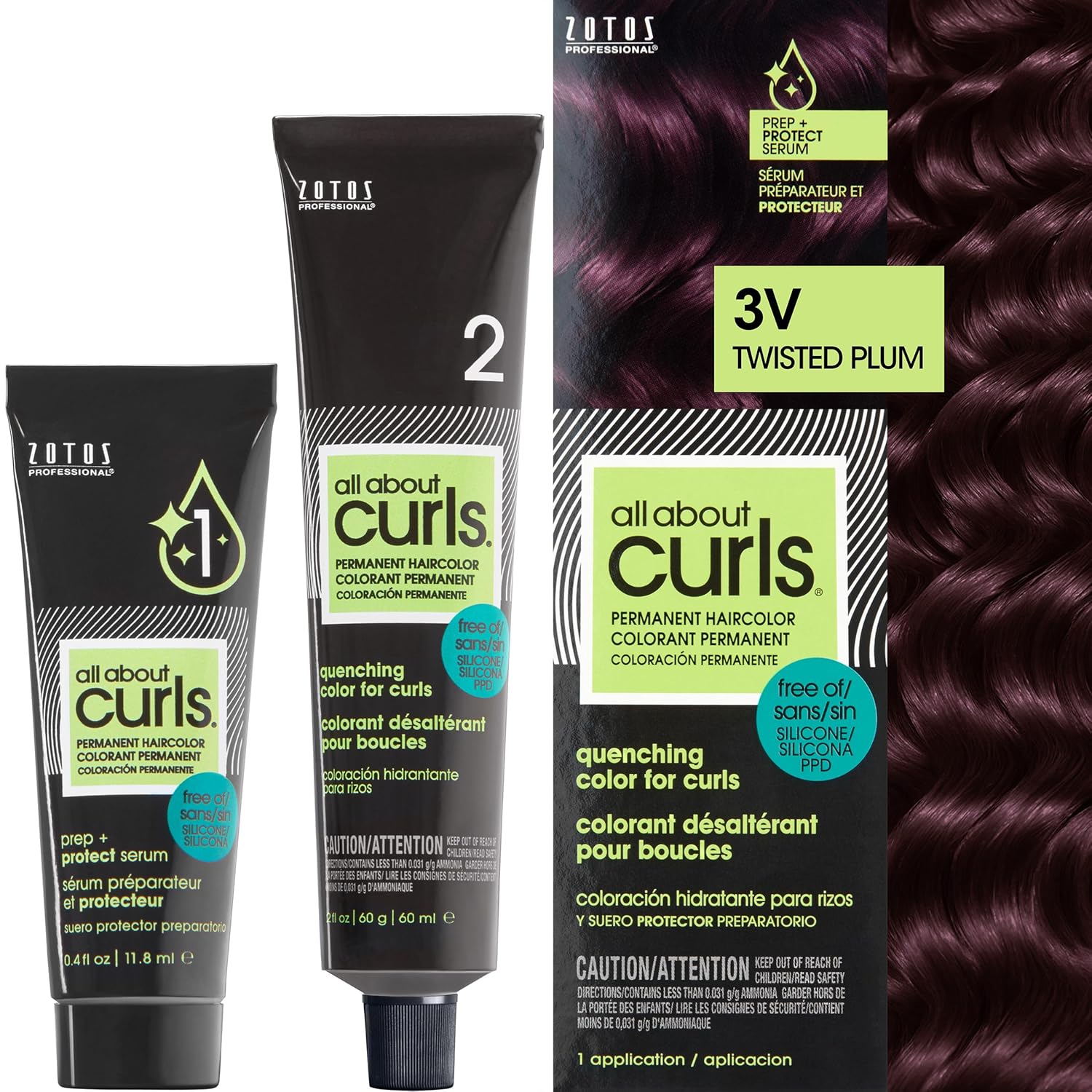 All About Curls 3V Twisted Plum (Medium Brown - Violet-Red Undertone) Permanent Hair Color (Prep + Protect Serum & Hair Dye For Curly Hair) - 100% Grey Coverage, Nourished & Radiant Curls