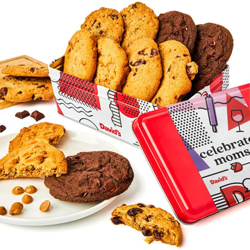 David’S Cookies Assorted Fresh Baked Cookies Sweet Sampler Tin - Chocolate Chunk, Peanut Butter Chip, Double Chocolate Chunk & Oatmeal Raisin Flavors - Gourmet Cookie Food Gift, 8 Count For Mom Or Any Special Occasion