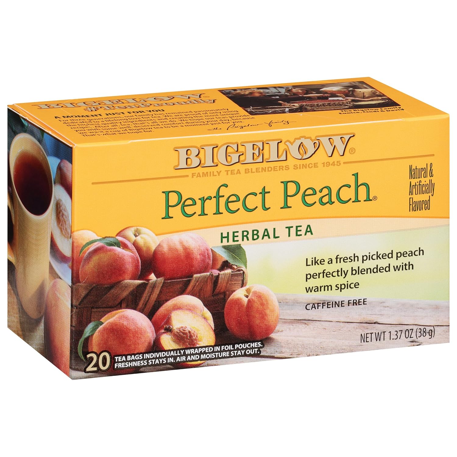 Bigelow Tea Perfect Peach Herbal Tea, Caffeine Free Tea With Peach And Herbs, 20 Count Box (Pack Of 6), 120 Total Tea Bags