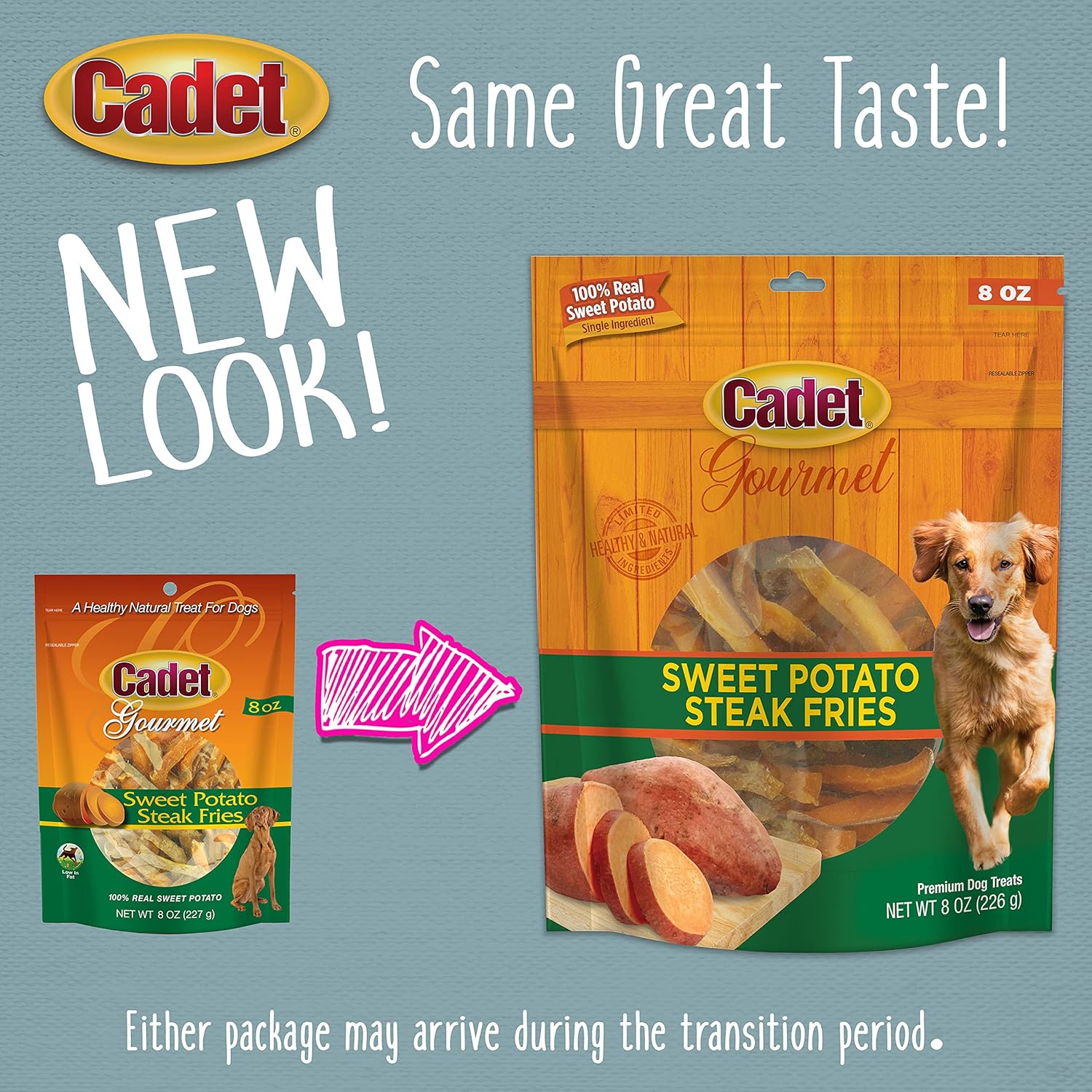 Cadet Gourmet Sweet Potato Fries Dog Treats - Healthy & Natural Sweet Potato Dog Training Treats for Small & Large Dogs - Inspected & Tested in USA (8 oz.) : Pet Snack Treats : Pet Supplies