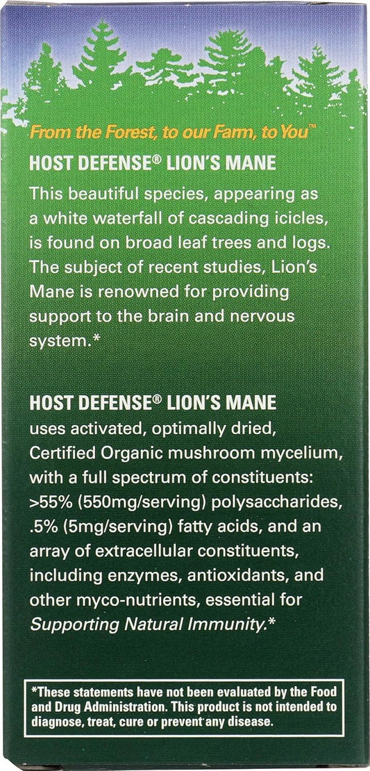 HOST DEFENSE Organic Lion's Mane Brain & Nerve Support, 60 CT