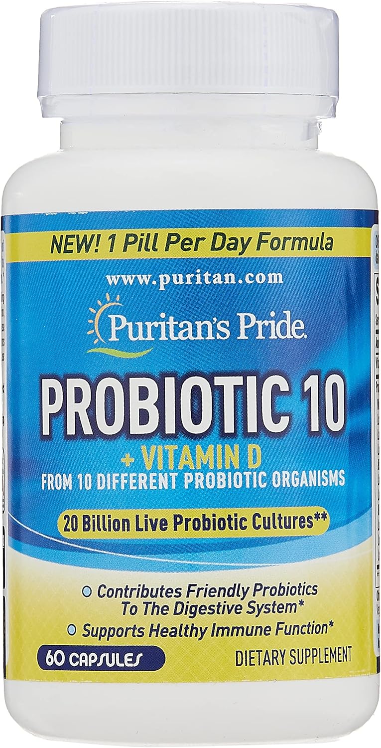 Puritan'S Pride Probiotic 10 With Vitamin D To Help Support Immune System Health, Capsule, 60 Count, White