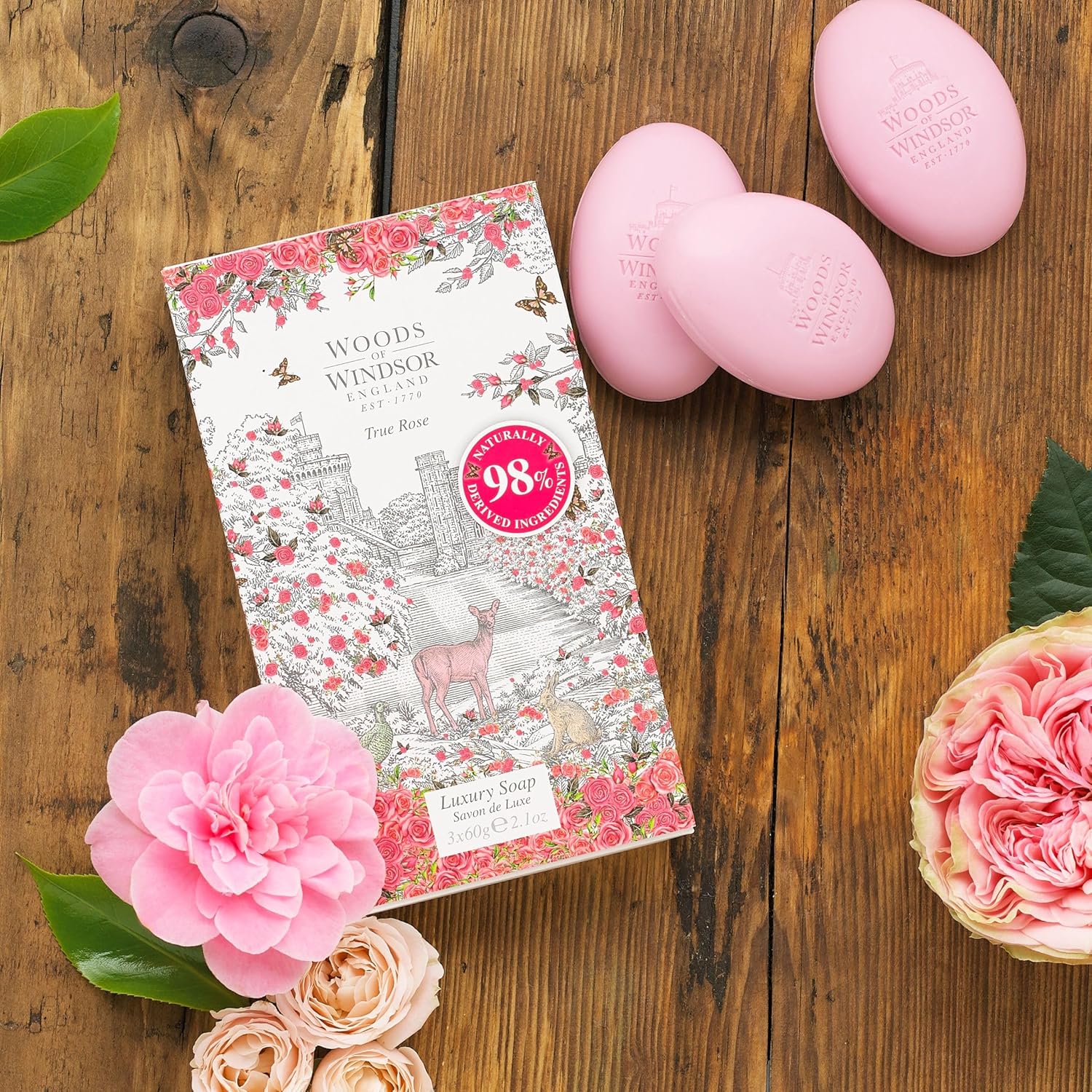 Woods Of Windsor Rose Soap Bars, Moisturizing Soap Bar With Shea Butter, Hand And Body Soap, True Rose Scent 3 X 60G