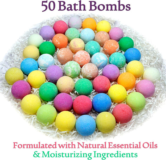 Natural Bath Bombs Gift Set For Women And Men. 50 Essential Oil Bath Bombs With Organic & Moisturizing Pure Goodness