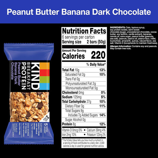 Kind Breakfast, Healthy Snack Bar, Peanut Butter Banana Dark Chocolate, Gluten Free Breakfast Bars, 8G Protein, 1.76 Oz Packs (30 Count)