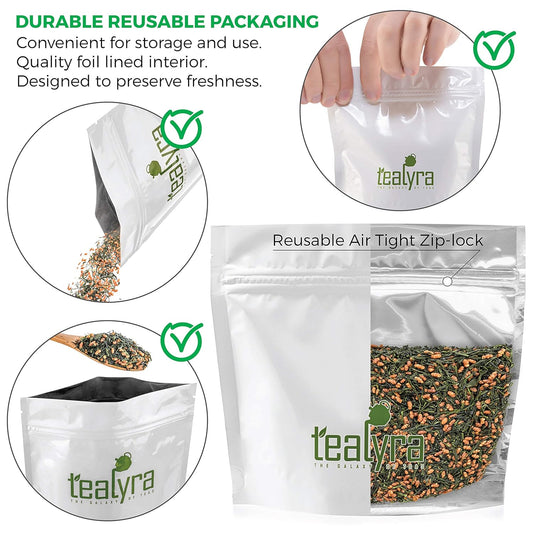 Tealyra - Imperial Gyokuro Genmaicha - Japanese Loose Leaf Tea - Gen Mai Cha Green Tea With Brown Roasted Rice - Caffeine Level Low - 200G (7-Ounce)