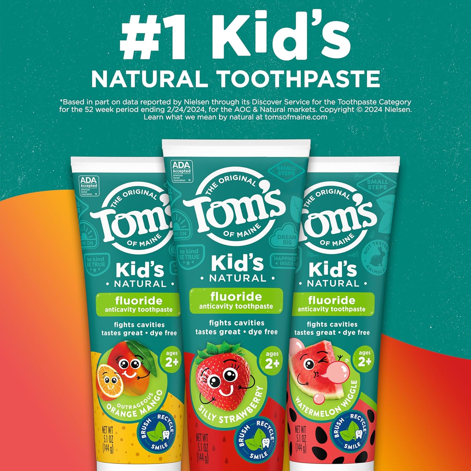 Tom’s of Maine Anticavity Kids Natural Toothpaste Variety Pack, Strawberry, Orange Mango, Watermelon Flavors, Kids Toothpaste with Fluoride, Safe for Ages 2 and Up, 5.1 oz (Pack of 3) : Health & Household