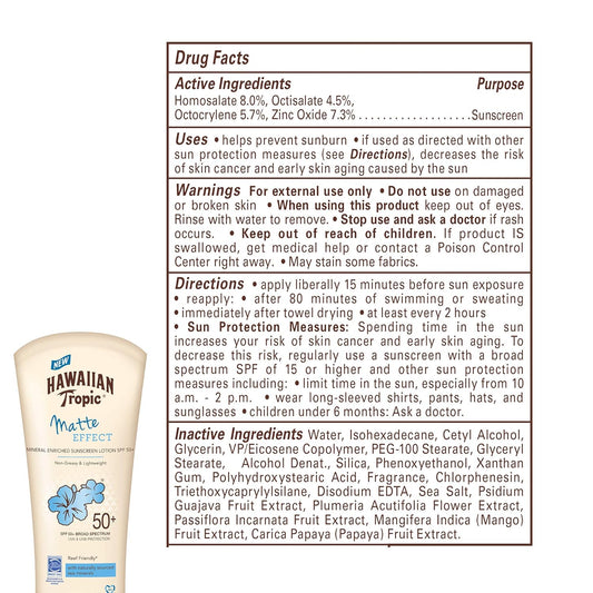 Hawaiian Tropic Matte Effect Sunscreen Lotion, SPF 50, 6 ounce