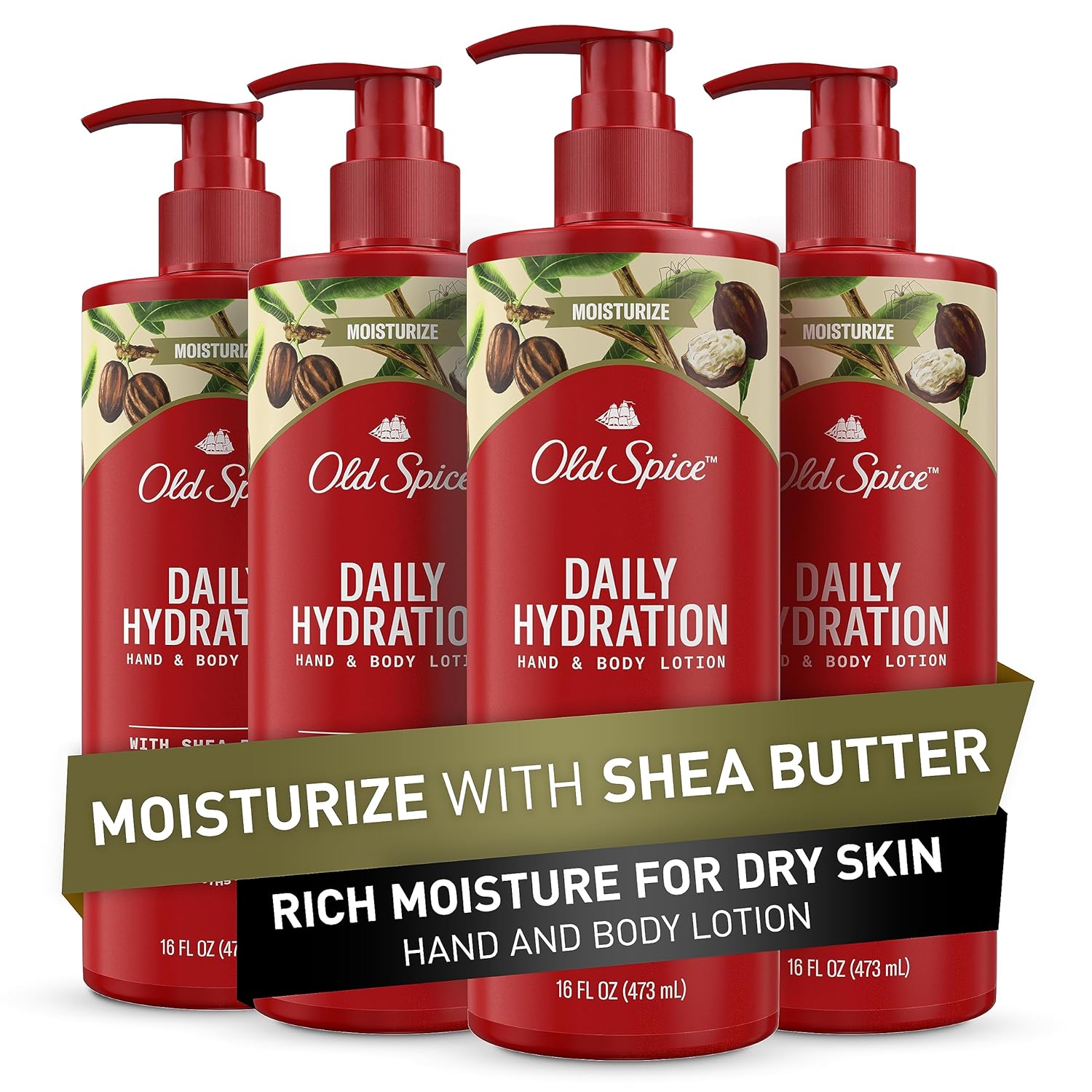 Old Spice Daily Hydration Hand & Body Lotion For Men With Shea Butter, 24/7 All Day Hydration, 16 Fl Oz (Pack Of 4)