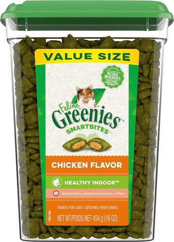Greenies Feline Smartbites Healthy Indoor Natural Treats for Cats, Chicken Flavor, 16 oz. Tub