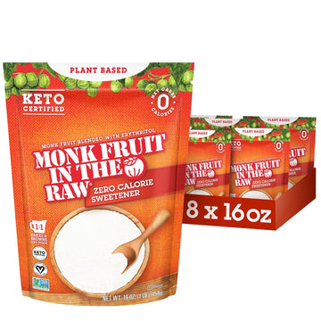 Monk Fruit In The Raw Sweetener Baker'S Bag, 16 Oz., 8 Pack, Keto Certified Monk Fruit Sweetener, Zero Calories, Zero Net Carbs, Non-Gmo Project Verified