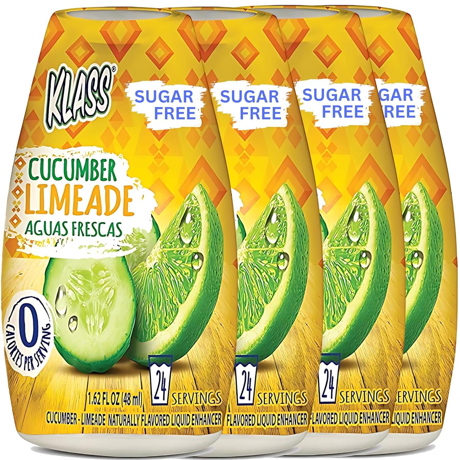 Liquid Water Enhancer | Klass Aguas Frescas | Sugar-Free Naturally Flavored Cucumber-Limeade | Keto Friendly|1.62 Oz Pack Of 4 (Makes 24 Servings Each) 0 Calories Per Serving