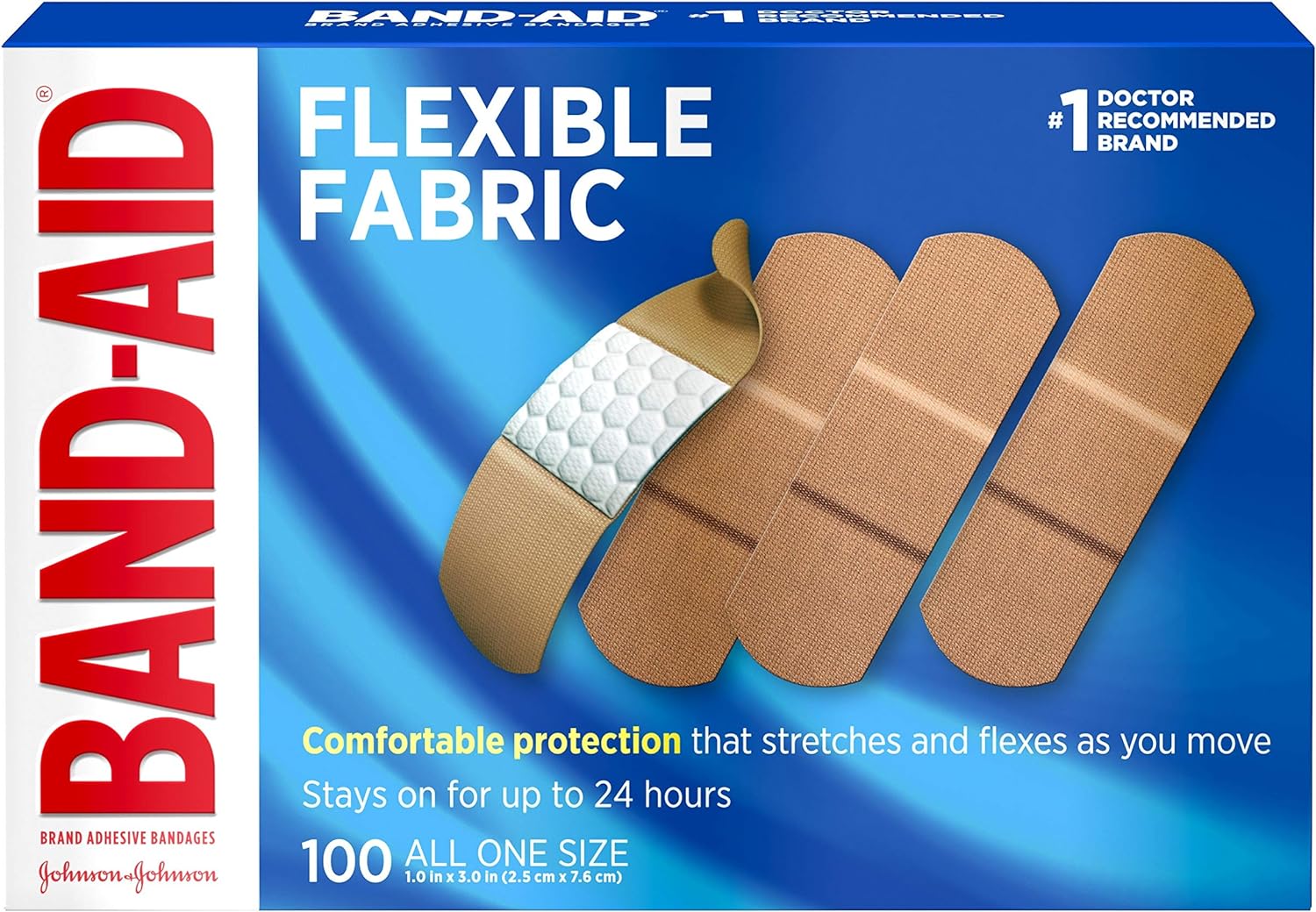 Band-Aid Brand Flexible Fabric Adhesive Bandages For Wound Care And First Aid, All One Size, 100 Count