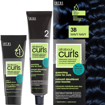 All About Curls 3B Wavy Navy (Dark Brown - Navy Undertone) Permanent Hair Color (Prep + Protect Serum & Hair Dye For Curly Hair) - 100% Grey Coverage, Nourished & Radiant Curls