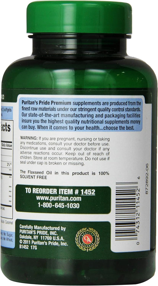 Puritan's Pride Premium Natural Flax Oil 1000 mg Omega-3, 6 & 9 Cold Pressed, 120 Softgels