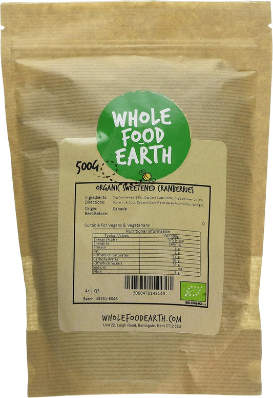Wholefood Earth Organic Sweetened Dried Cranberries – 1 Kg | Gmo Free | Vegan | Source Of Fibre | Certified Organic