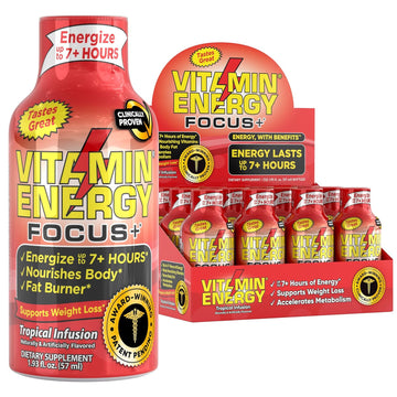 (12 Pack) Vitaminenergy™ Keto Energy Shot, Focus+, Zero Sugar Energy Shot Vitamin Drink, Energy Lasts Up To 7+ Hours, Packed With Bcaas & Coq10, Keto-Friendly, 0 Sugar, Focus+, 1.93 Fl Oz