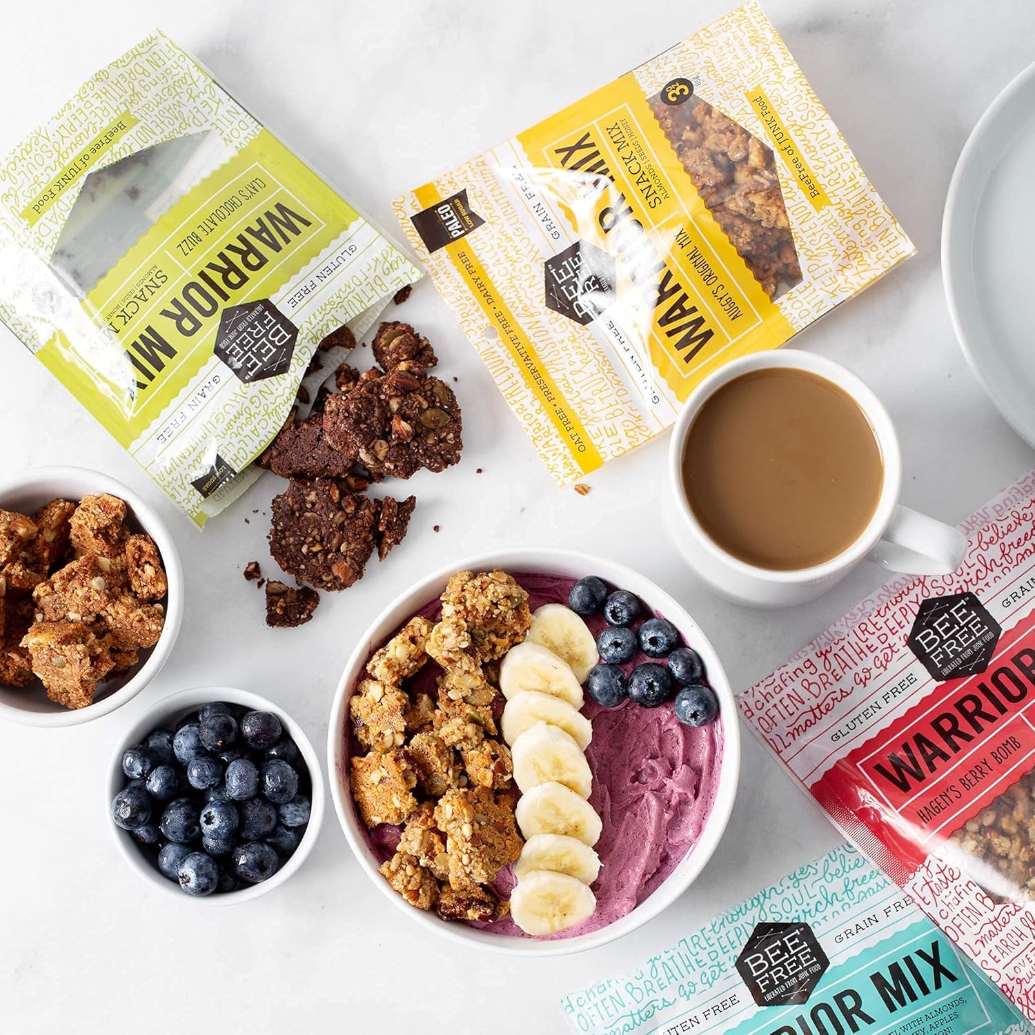 Beefree Warrior Mix Gluten Free Granola - Soft Chunky Granola Bites | Paleo Granola, Low Carb, Grain Free, Preservative Free, Oat Free | Granola For Yogurt, Low Calorie Snacks | Hagen’S Berry Bomb, One 9 Ounce Bag