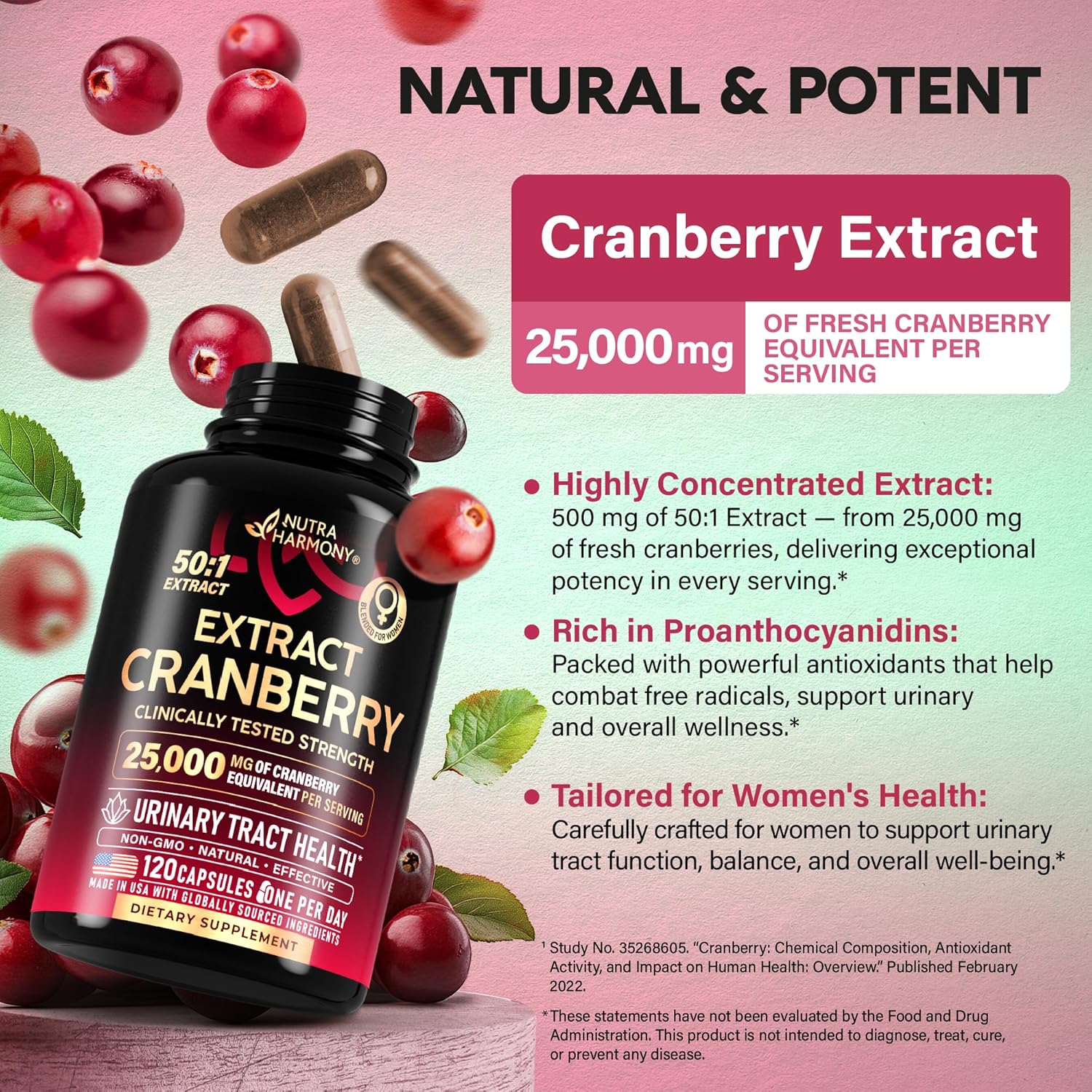 Buy Cranberry Pills For Women 500 Mg - Clinically Tested Strength For Urinary Tract Health Support - Equivalent To 25,000 Mg Of Fresh Cranberry Supplement - Natural & Vegan - Made In Usa - 120 Capsules On  Free Shipping On Qualified Orders