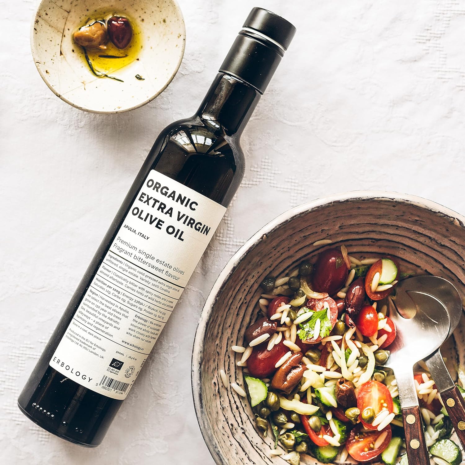 Erbology Organic Extra Virgin Olive Oil 500ml - 100% Coratina Olives Hand-Picked and Pressed on a Family-Run Single Estate in Apulia, Italy - 516 mg/kg Polyphenols - 0.18% Free Acidity : Amazon.co.uk: Grocery