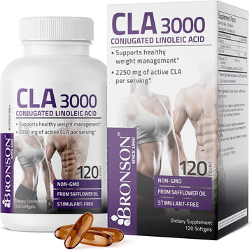 Bronson Cla 3000 Extra High Potency Supports Healthy Weight Management Lean Muscle Mass Non-Stimulating Conjugated Linoleic Acid 120 Softgels