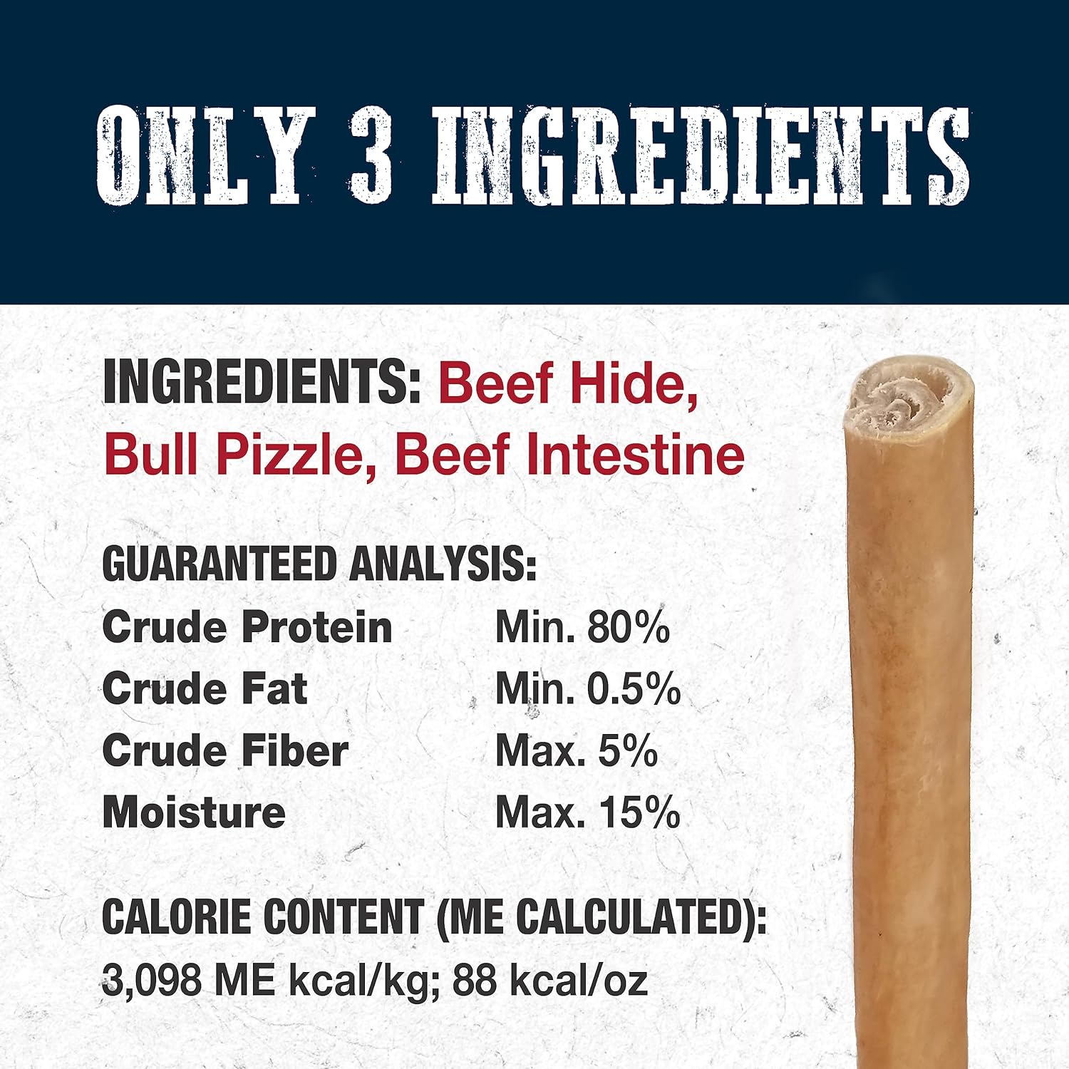 Cadet Bully Hide Sticks for Small, Medium and Large Dogs - All-Natural Beef Pizzle, High Protein, Low Fat, Long-Lasting, Grain & Rawhide-Free Dog Chews for Aggressive Chewers, Large (4 Count)