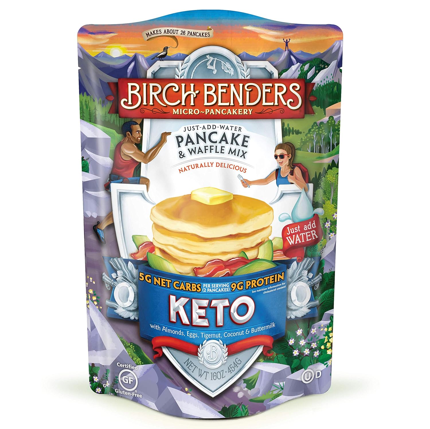 Keto Pancake & Waffle Mix by Birch Benders, Low Carb, High Protein, Grain-free, Gluten-free, Low Glycemic, Keto Friendly, Made with Almond, Coconut & Cassava Flour, Just Add Water, 16 Oz