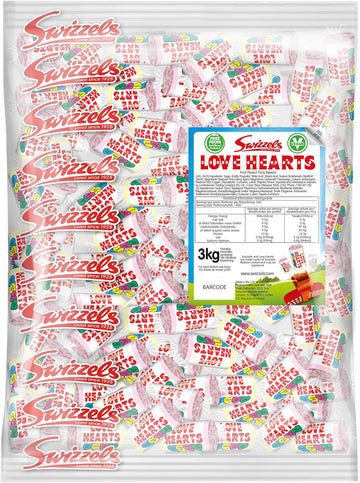 Swizzels Love Hearts Mini Rolls, Vegan Friendly Sweets- 3Kg Bulk Bag