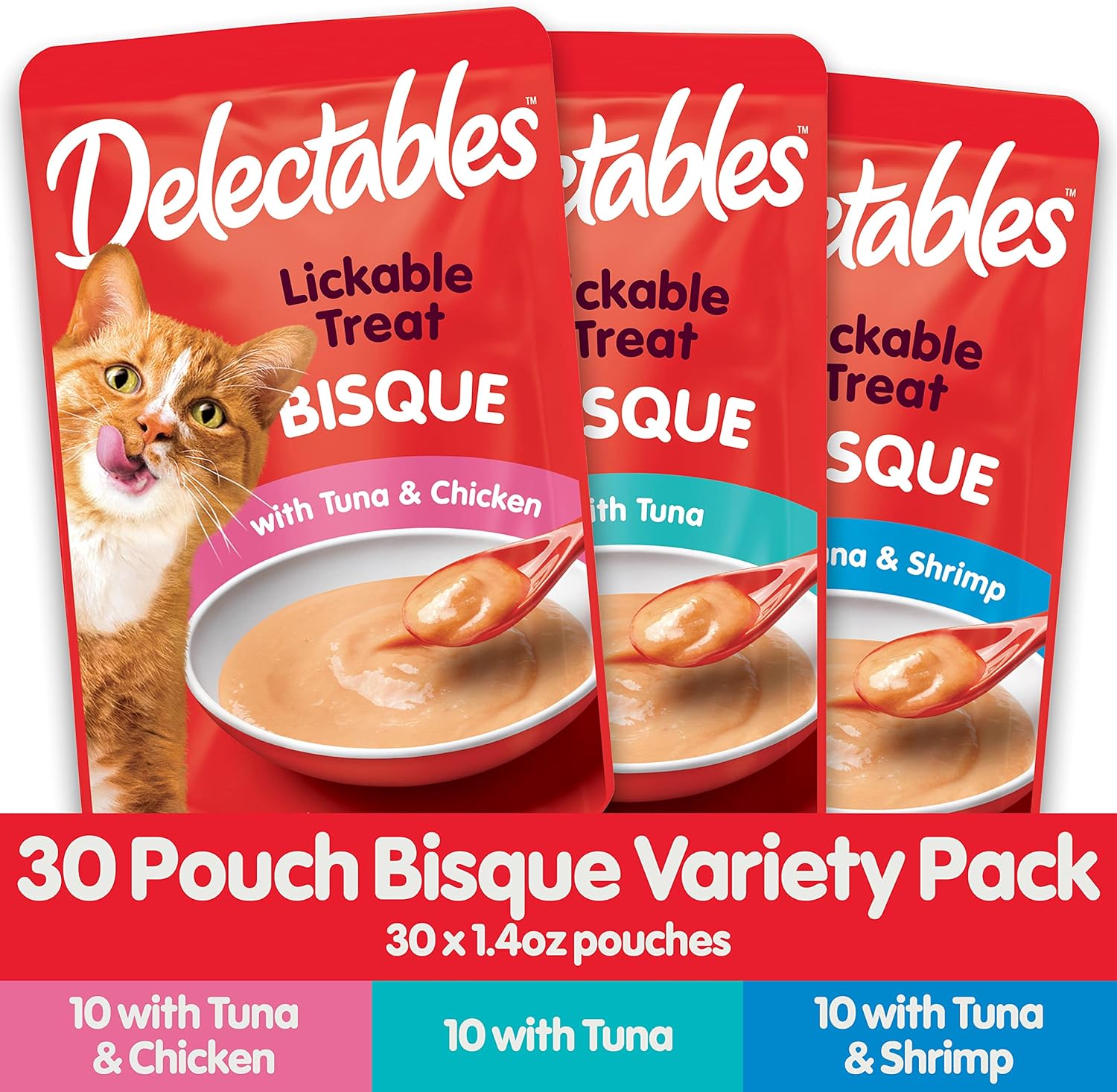 Hartz Delectables Bisque Variety Pack Lickable Cat Treat, 30 Count (Pack of 1) : Pet Supplies