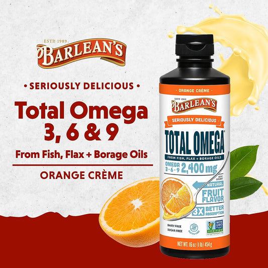 Barlean's Total Omega 3 Fish Oil Liquid Supplement, Orange Crme Flavo