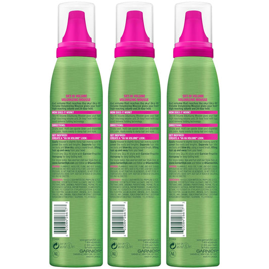 Garnier Fructis Style Sky-Hi Volume Mousse, Extreme Hold, 6.4 Oz, 3 Count (Packaging May Vary)