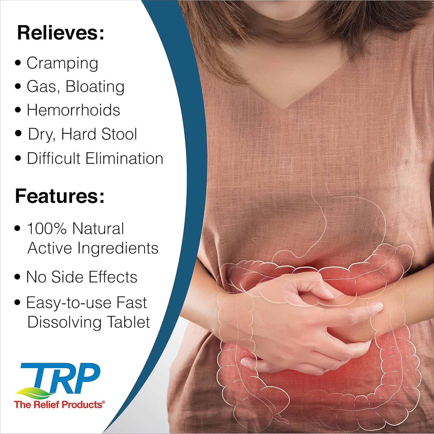 The Relief Products Constipation Relief - 100% Natural Active Ingredients - Fast Dissolving Tablets - 50Ct