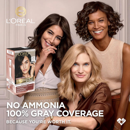 L’Oréal Paris Excellence Universal Nudes Permanent Hair Color, Ammonia Free Hair Dye For Gray Hair Coverage, 2N Natural Soft Black, 1 Hair Dye Kit