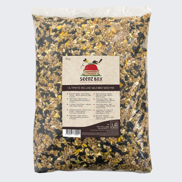 Bird Seed Food For Small Wild Garden Birds 5kg - SeedzBox Deluxe Bird Feed Blend Mix - Grain & Nut Blend - Natural Food for Robins Blackbirds and Sparrows - Millet Peanut Fats and Fibres