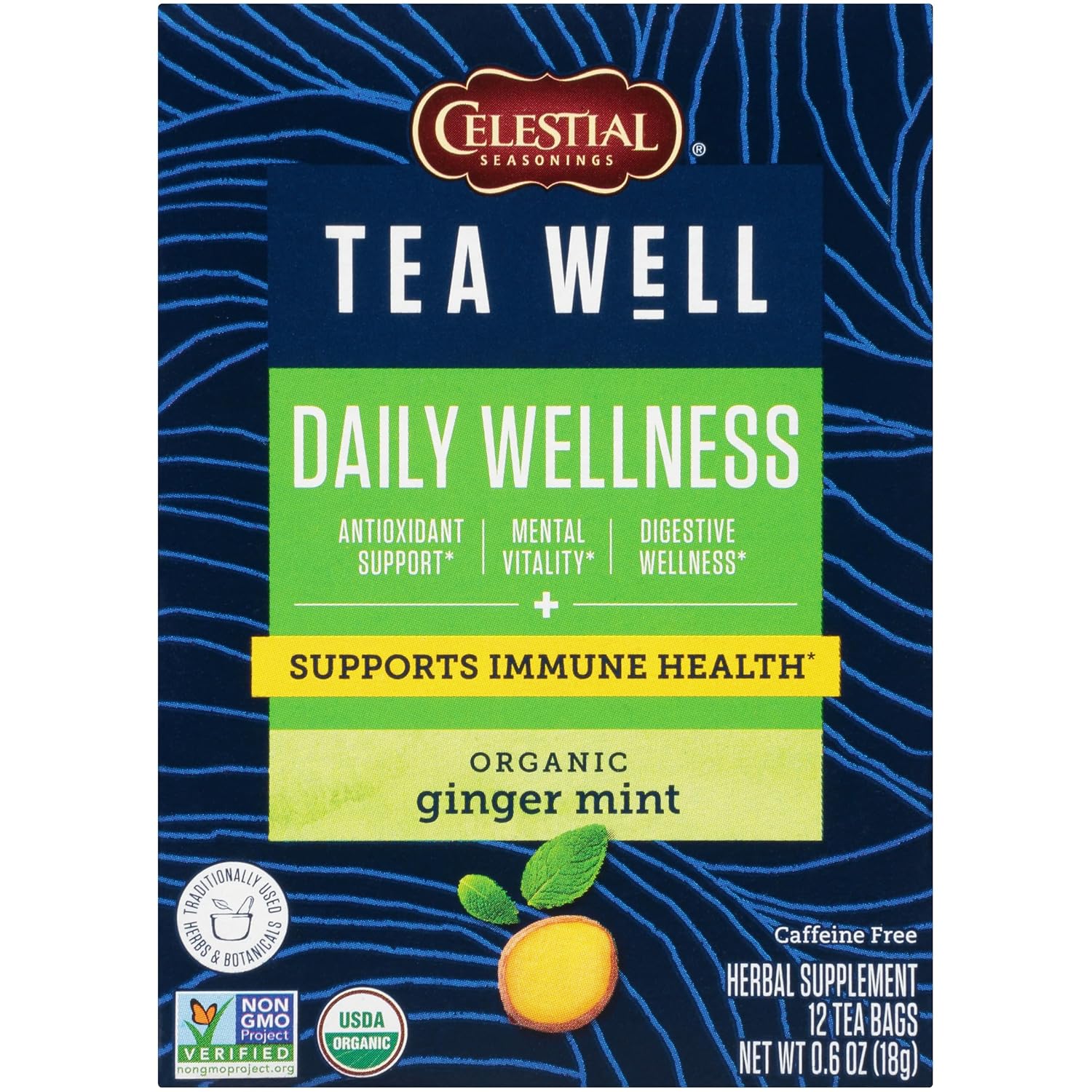 Celestial Seasonings Teawell Herbal Tea, Daily Wellness, Organic Ginger Mint, 12 Count (Packaging May Vary)