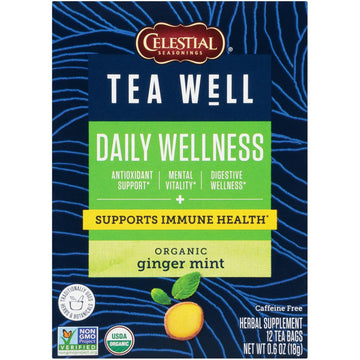 Celestial Seasonings Teawell Herbal Tea, Daily Wellness, Organic Ginger Mint, 12 Count (Packaging May Vary)