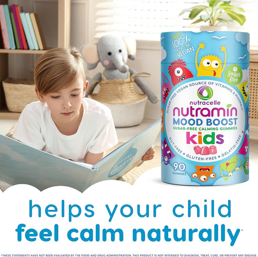 NUTRAMIN Kids Mood Boost Vitamin Gummy: The Yummy and Calm Magnesium Citrate Supplement for Children with Ashwagandha & Vitamin B Complex Anti-Stress Blend - Sugar-Free, Allergy-Safe, Vegan 90 ct